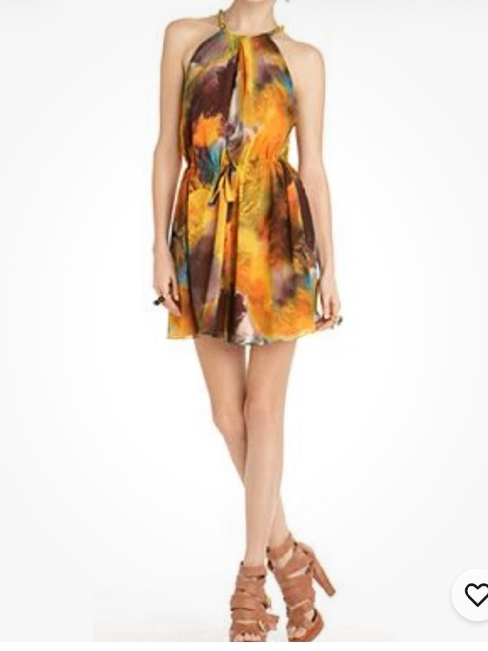 RACHEL Rachel Roy Halter Mini Dress in Yellow Brown Abstract Print Chiffon Sz M